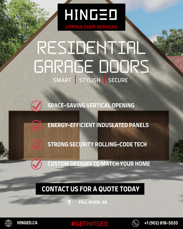Social media graphic for A Fall River, NS garage-door company: Make a garage door post feel like a product launch