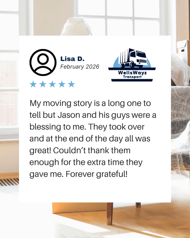 Social media graphic for A Newfoundland moving & transport company: Turn a five-star review into a post that earns trust