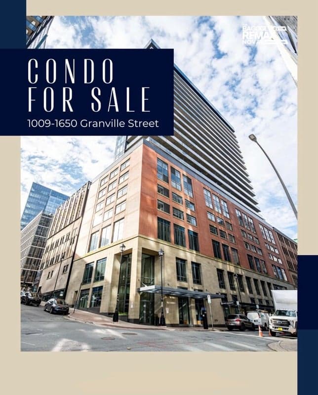 Social media graphic for A Nova Scotia RE/MAX team: A downtown condo with an editorial cover