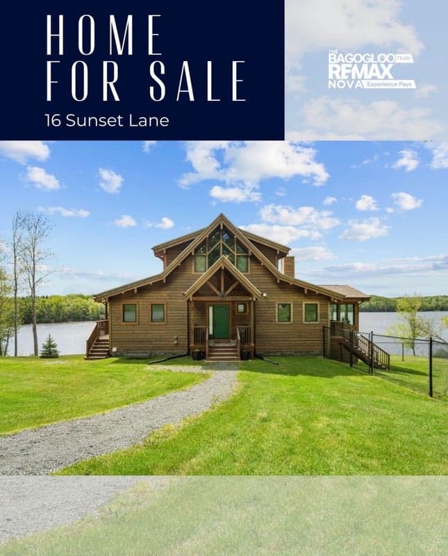 Social media graphic for A Nova Scotia RE/MAX team: Let a lakefront home sell itself