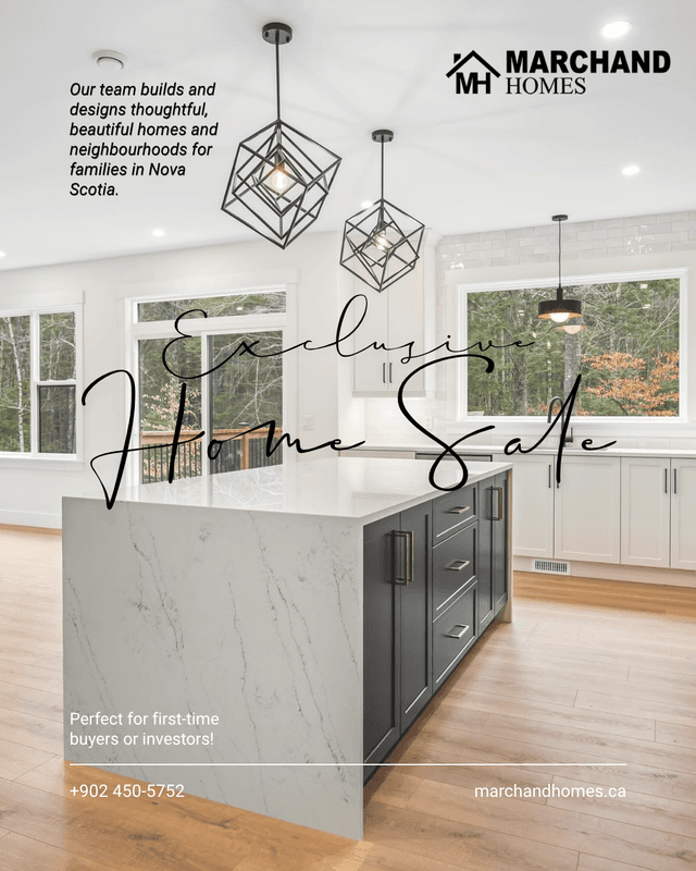 Social media graphic for A Nova Scotia custom home builder: A home sale announcement with a handwritten feel