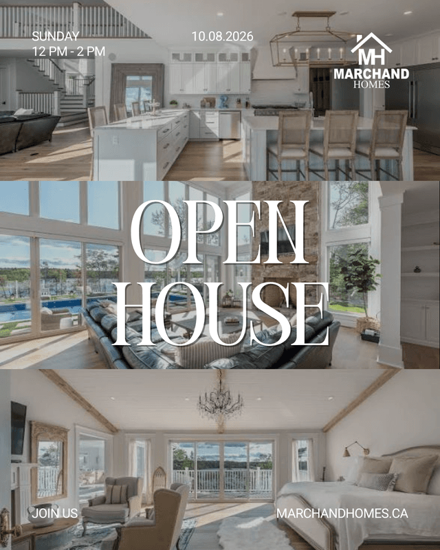 Social media graphic for A Nova Scotia custom home builder: Three rooms, one open house invite