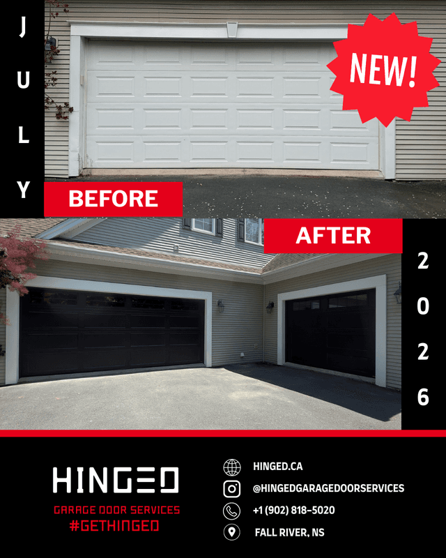 Social media graphic for A Fall River, NS garage-door company: Before and after, no filter needed