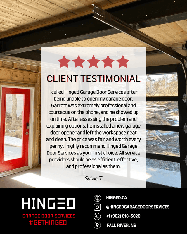 The designed Instagram post: a five-star customer review set over a photo from the client's actual job site